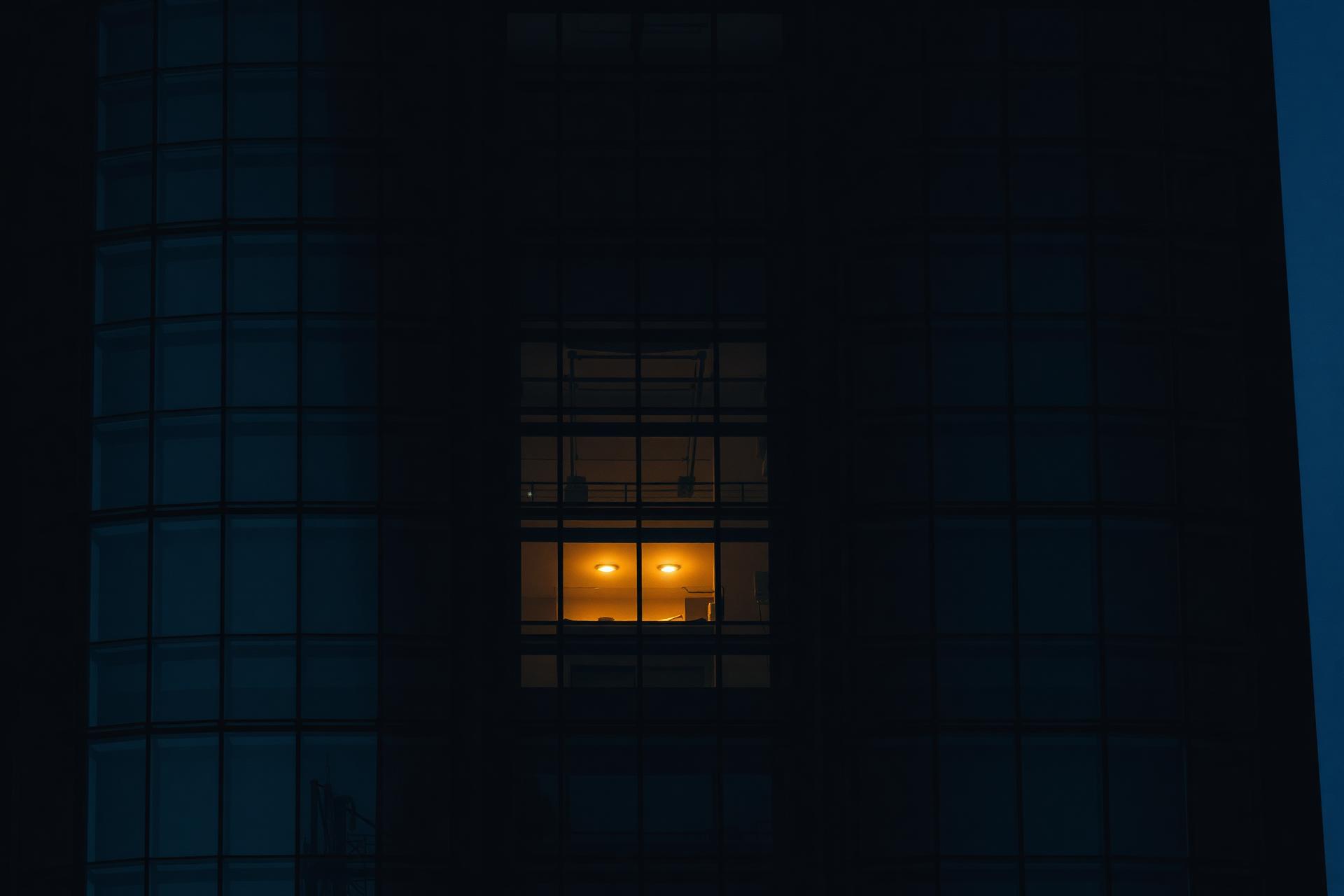 Modern corporate architecture at dusk
